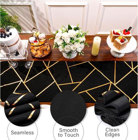 12 Pack Gold Foil Geometric Pattern Outdoor Table Runner 12 x 108 Inch Blush Polyester Dinner Napkins for Home Nightstand Dinner Parties Bridal Wedding Engagement Supplies (Black) in Saudi Arabia
