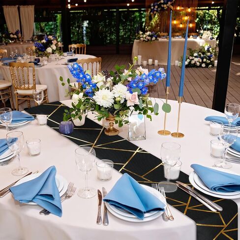 12 Pack Gold Foil Geometric Pattern Outdoor Table Runner 12 x 108 Inch Blush Polyester Dinner Napkins for Home Nightstand Dinner Parties Bridal Wedding Engagement Supplies (Black) in Saudi Arabia