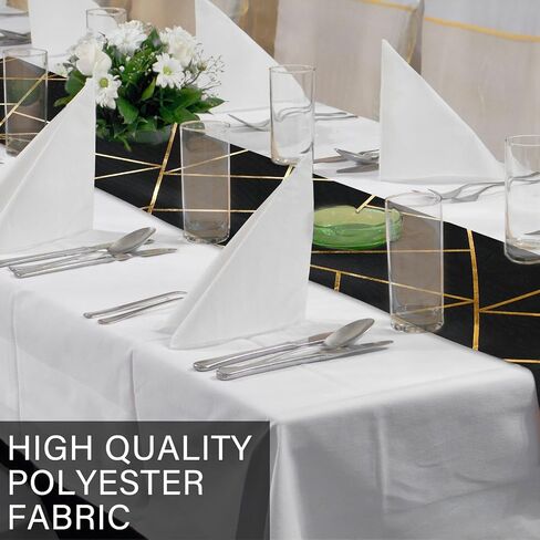 12 Pack Gold Foil Geometric Pattern Outdoor Table Runner 12 x 108 Inch Blush Polyester Dinner Napkins for Home Nightstand Dinner Parties Bridal Wedding Engagement Supplies (Black) in Saudi Arabia