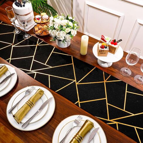 12 Pack Gold Foil Geometric Pattern Outdoor Table Runner 12 x 108 Inch Blush Polyester Dinner Napkins for Home Nightstand Dinner Parties Bridal Wedding Engagement Supplies (Black) in Saudi Arabia