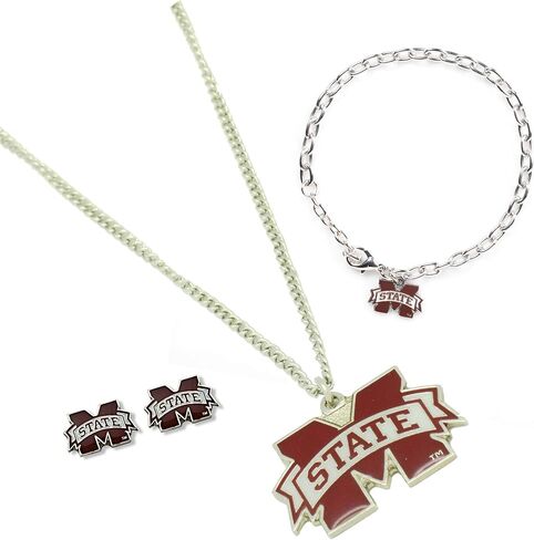 مجموعة هدايا من الفولاذ المقاوم للصدأ تحمل شعار NCAA Mississippi State Bulldogs من أمينكو، وسوار وأقراط in Saudi Arabia