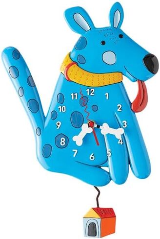 Enesco Allen Designs Blue Spotted Dog Wall Clock - Battery Operated Pendulum Analog Clock, Stone Resin Decorative Clocks for Walls Home Decor Kitchen Clocks, 11.7 Inch in Saudi Arabia