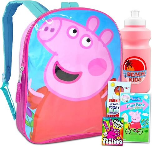 Peppa Pig Backpack for Girls - Bundle with 15" Peppa Pig Backpack, Mini Coloring Book, Stickers, Water Bottle, More | Peppa Pig Preschool Backpack in Saudi Arabia
