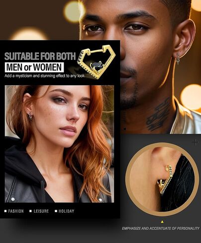 KZZENKI Gold Huggie Hoop Earrings for Women Men, Diamond Shaped Cubic Zirconia Earrings Trendy Jewelry in Saudi Arabia