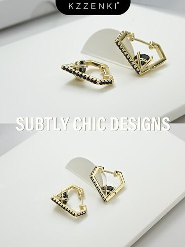 KZZENKI Gold Huggie Hoop Earrings for Women Men, Diamond Shaped Cubic Zirconia Earrings Trendy Jewelry in Saudi Arabia
