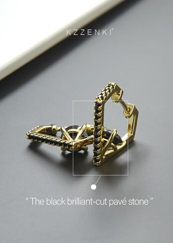 KZZENKI Gold Huggie Hoop Earrings for Women Men, Diamond Shaped Cubic Zirconia Earrings Trendy Jewelry in Saudi Arabia