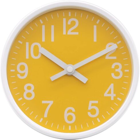 AoCasa 6 inch Yellow Desk Wall Clock with White Metal Frame White Battery Operated Easy to Read Silent and No Sound Home/Bedroom/Office/Kitchen, 736YL-WH05 in Saudi Arabia
