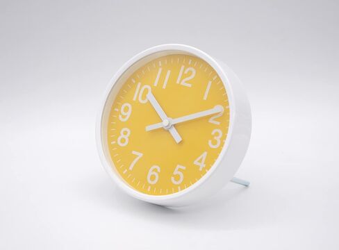 AoCasa 6 inch Yellow Desk Wall Clock with White Metal Frame White Battery Operated Easy to Read Silent and No Sound Home/Bedroom/Office/Kitchen, 736YL-WH05 in Saudi Arabia