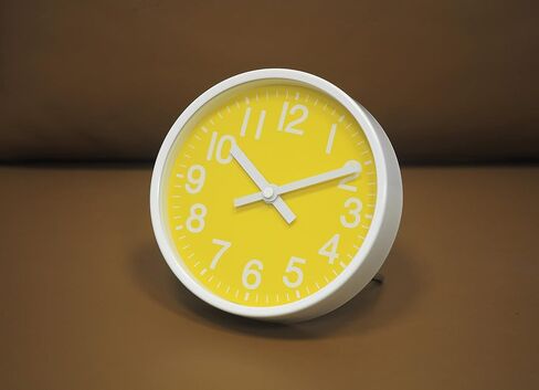 AoCasa 6 inch Yellow Desk Wall Clock with White Metal Frame White Battery Operated Easy to Read Silent and No Sound Home/Bedroom/Office/Kitchen, 736YL-WH05 in Saudi Arabia