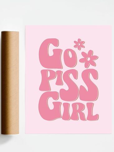 11 بوصة × 14 بوصة - ملصق قماشي Go Piss Girl، ملصق قماشي للحمام باللون الوردي والبرتقالي، طباعة جمالية للغرفة، قماش فني جداري للفتيات الجمالية (بدون إطار) in Kuwait