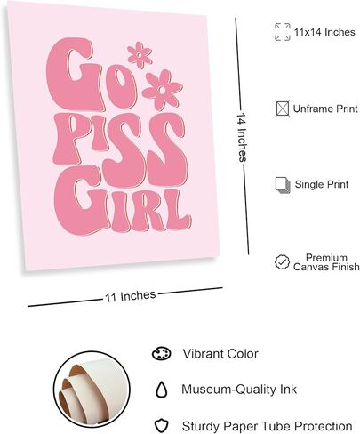 11 بوصة × 14 بوصة - ملصق قماشي Go Piss Girl، ملصق قماشي للحمام باللون الوردي والبرتقالي، طباعة جمالية للغرفة، قماش فني جداري للفتيات الجمالية (بدون إطار) in Kuwait