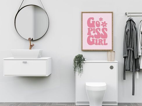 11 بوصة × 14 بوصة - ملصق قماشي Go Piss Girl، ملصق قماشي للحمام باللون الوردي والبرتقالي، طباعة جمالية للغرفة، قماش فني جداري للفتيات الجمالية (بدون إطار) in Kuwait