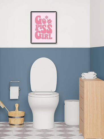 11 بوصة × 14 بوصة - ملصق قماشي Go Piss Girl، ملصق قماشي للحمام باللون الوردي والبرتقالي، طباعة جمالية للغرفة، قماش فني جداري للفتيات الجمالية (بدون إطار) in Kuwait