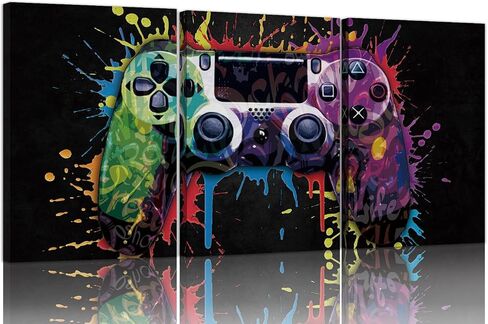 Ausril Gamepad Graffiti Framed Canvas Wall Art Set, Gamer Room Wall Decor, Black Video Game Theme Wall Painting, Colorful Gaming Controller Art Print for Living Room Boys Bedroom Playroom 16"x24"x3 in Saudi Arabia