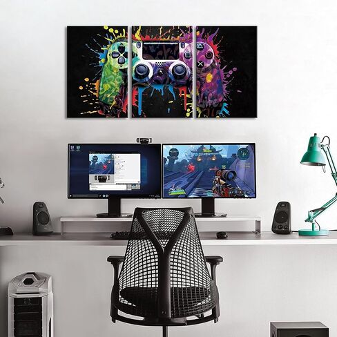 Ausril Gamepad Graffiti Framed Canvas Wall Art Set, Gamer Room Wall Decor, Black Video Game Theme Wall Painting, Colorful Gaming Controller Art Print for Living Room Boys Bedroom Playroom 16"x24"x3 in Saudi Arabia