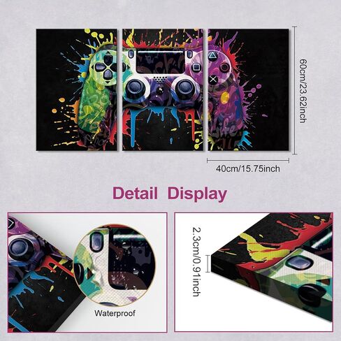 Ausril Gamepad Graffiti Framed Canvas Wall Art Set, Gamer Room Wall Decor, Black Video Game Theme Wall Painting, Colorful Gaming Controller Art Print for Living Room Boys Bedroom Playroom 16"x24"x3 in Saudi Arabia