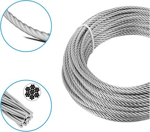 33FT 1/8" Wire Cable Kit, 304 Stainless Steel Cable Wire Rope 7x7 Strand Core with Loop Sleeve Steel Thimble Wire Rope Clamp Screwdriver Cable Wire Rope for Deck Railing System Outdoor Hanging Kit in Saudi Arabia