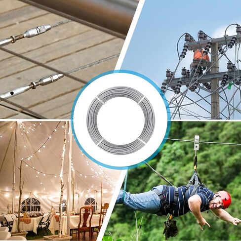 33FT 1/8" Wire Cable Kit, 304 Stainless Steel Cable Wire Rope 7x7 Strand Core with Loop Sleeve Steel Thimble Wire Rope Clamp Screwdriver Cable Wire Rope for Deck Railing System Outdoor Hanging Kit in Saudi Arabia