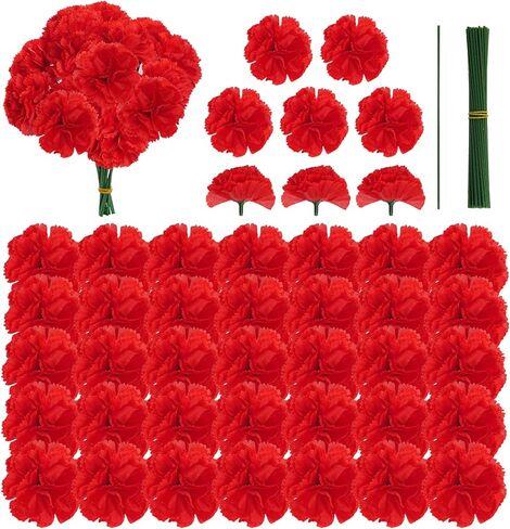 50Pcs Artificial Marigold Flowers Heads Mexican Marigold Flowers Silk Marigold Flowers Heads Red Decoration Faux Marigold Flowers Bulk with Wire for Mexican Party Halloween Valentine DIY in Saudi Arabia