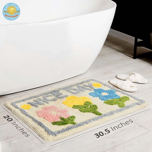 سجاد الحمام زهرة لطيف | ألياف ناعمة وسميكة، غير قابلة للانزلاق، ماصة للماء، يمكن غسلها في الغسالة | سجادة حمام وسجادة استحمام مريحة من القطيفة in Kuwait