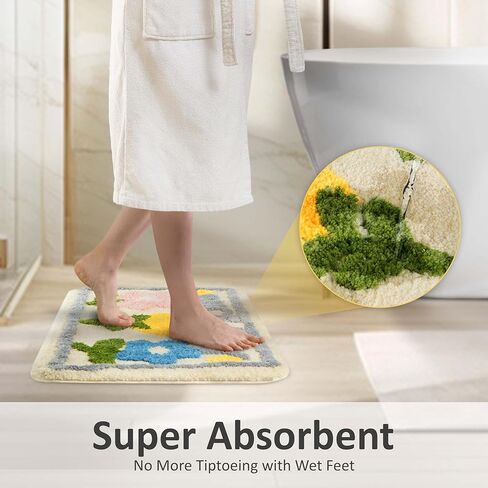 سجاد الحمام زهرة لطيف | ألياف ناعمة وسميكة، غير قابلة للانزلاق، ماصة للماء، يمكن غسلها في الغسالة | سجادة حمام وسجادة استحمام مريحة من القطيفة in Kuwait