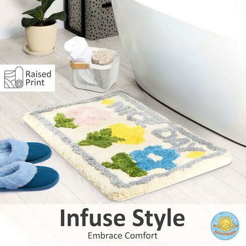 سجاد الحمام زهرة لطيف | ألياف ناعمة وسميكة، غير قابلة للانزلاق، ماصة للماء، يمكن غسلها في الغسالة | سجادة حمام وسجادة استحمام مريحة من القطيفة in Kuwait