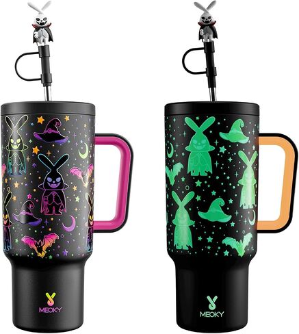 Meoky 40 oz Christmas Tumbler with Handle and Straw, Xmas Tumbler with Lid and Straw, Insulated Stainless Steel Travel Mug, 100% Leak-proof, Keeps Cold for 34 Hours (Christmas Tree) in Saudi Arabia