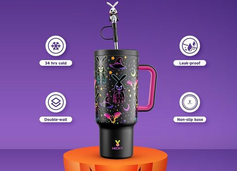 Meoky 40 oz Christmas Tumbler with Handle and Straw, Xmas Tumbler with Lid and Straw, Insulated Stainless Steel Travel Mug, 100% Leak-proof, Keeps Cold for 34 Hours (Christmas Tree) in Saudi Arabia