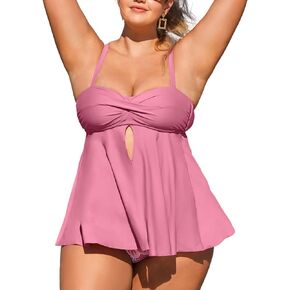 CUPSHE Women's Plus Size Tankini Swimsuits Two Piece Bathing Suit Ruffle Hem Adjustable Straps Floral Print