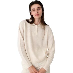 سترة نسائية من الكشمير بياقة بولو مضلعة من State Cashmere مع أزرار - 100% كشمير نقي من ماعز منغوليا الداخلية in Kuwait