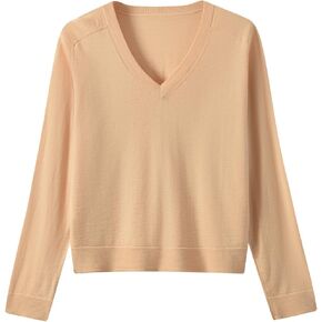Women's Merino Wool Sweater Casual Lightweight V-Neck Raglan Sleeve Top Pullover