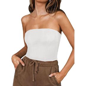 REORIA Women's Sexy Tube Tops Strapless Corset Crop Tops Basic Backless Zip Back Bustier