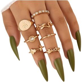 Boho Knuckle Stacking Rings for Teen Girls,Rhinestone Flower Snake Butterfly Joint Finger Rings Dainty Stack Gold Midi Rings Set,Women's Multiple Stackable Rings
