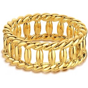 Gold Bead Ring for Women Twisted 14K Gold Plated Minimalist Stack 8MM Wide Finger Jewelry Size 6-8