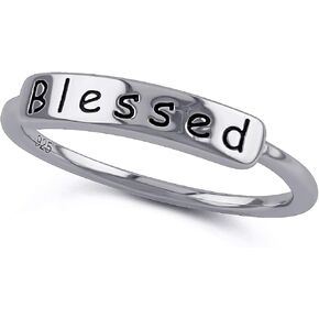 Sterling Silver Thin Stackable Blessed Ring (Size 4-11)