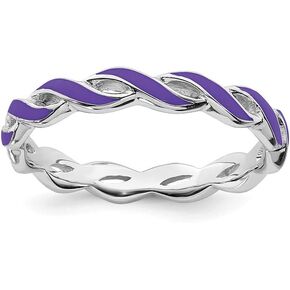Solid 925 Sterling Silver Stackable Purple Enamel Ring Eternity Band