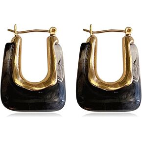 Chunky Clear Earrings Retro U Shaped Hoop Earrings Minimalist Square Earrings Resin Earrings Huggie Earrings for Women in Saudi Arabia
