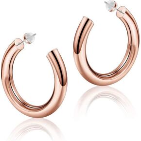 Hoop Earrings for Women - 14K Gold Plated Lightweight Chunky Open Hoops 316L Surgical Stainless Steel Post Thick Hoop Earrings Gold/White Gold/Rose Gold Hoop Earrings for Women 20/25/30/40/50/60mm