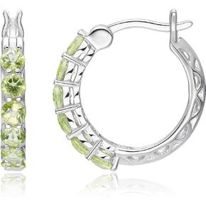 .925 Sterling Silver 3mm Gemstone Hoop Earrings - Choice of Gem Color