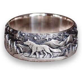 Wolf Ring for Men,Stainless Steel Norse Viking Wolf Rings,Viking Rings for Men,Retro Wolf Totem Rings,Animal Rings,Mens Wolf Ring Jewelry Gift,Nordic Retro Jewelry for Men