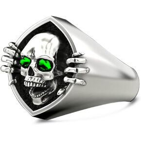 Cool Skull Rings for Women Men,Platinum Plated S925 Sterling Silver Snooping Skull Head Punk Biker Gothic Cocktail Party Halloween Ring Jewelry for Him Her
