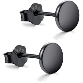 Black Stud Earrings for women 925 Sterling Silver Dot Studs 3mm-8mm Options, Flat Round Disc Earring for men Hypoallergenic Jewelry