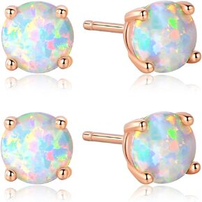 Stunning Rose Gold Plated Opal Studs,GEMSME 18K Rose Gold Plated Opal Stud Earrings 6MM Round For Women
