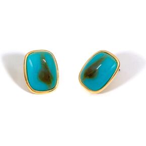 M.DUN- Round Edges Rectangle Shape Studs Earring. Abalone Amber Turquoise Resin Stone Design, 18k Real Gold Plated Bezel, Hypoallergenic Gorgeous Gift for Women and Girls gift