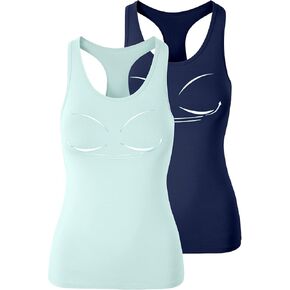 TAIPOVE تانك القمم قمصان الجري مع حمالة صدر مدمجة من القطن اليوغا الرياضية للنساء صالة Strappy ملابس نشطة 2 حزم النعناع / البحرية in Kuwait