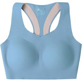 DREAM SLIM Women's Seamless Racerback Sports Bra Ultra Comfort Wireless Yoga Bra for Workout Gym Activewear with Embedded Pad