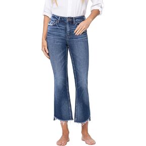Flying Monkey High Rise Step Hem Cropped Flare Jeans Dark Blue F5245-29