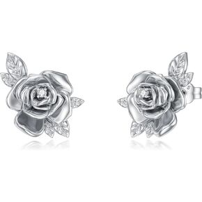 LWXIE Diamond Rose Stud Earrings for Women 925 Sterling Silver Rose Earrings with Lab Grown Diamond Jewelry Gifts for Mom Wife Girlfriend Daughter Sister Friend