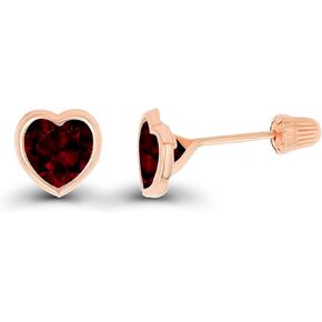 Solid 14K Gold Hypoallergenic 4mm Heart Shaped Birthstone Polished Bezel Screw Back Stud Earrings in Kuwait