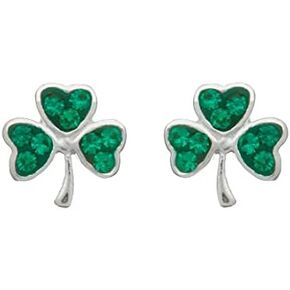 Shamrock Stud Earrings, 925 Sterling Silver, Emerald Green Cubic Zirconia, Women's Celtic Jewelry, Imported from Ireland